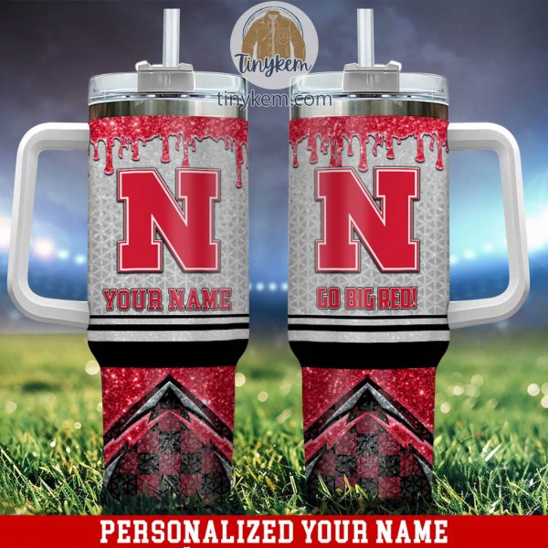 Nebraska Cornhuskers Glitter NCAA Custom Stanley Quencher 30oz-40oz Stainless Steel Tumbler Hot And Cold Tumbler