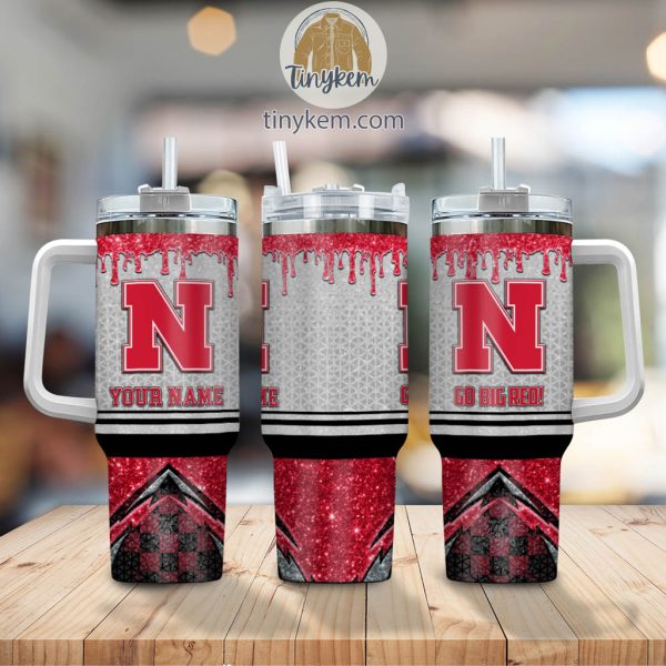 Nebraska Cornhuskers Glitter NCAA Custom Stanley Quencher 30oz-40oz Stainless Steel Tumbler Hot And Cold Tumbler - Image 2