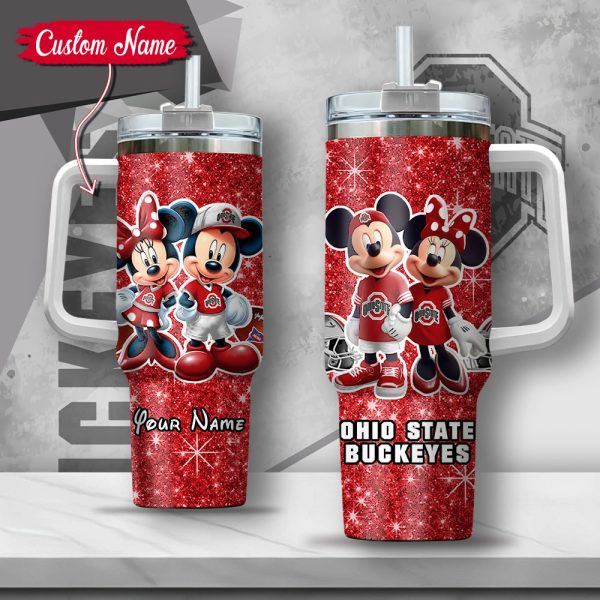 NCAA Ohio State Buckeyes Mickey And Minnie Couple Custom Stanley Quencher 30oz-40oz Stainless Steel Tumbler Hot And Cold Tumbler