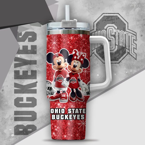 NCAA Ohio State Buckeyes Mickey And Minnie Couple Custom Stanley Quencher 30oz-40oz Stainless Steel Tumbler Hot And Cold Tumbler - Image 2