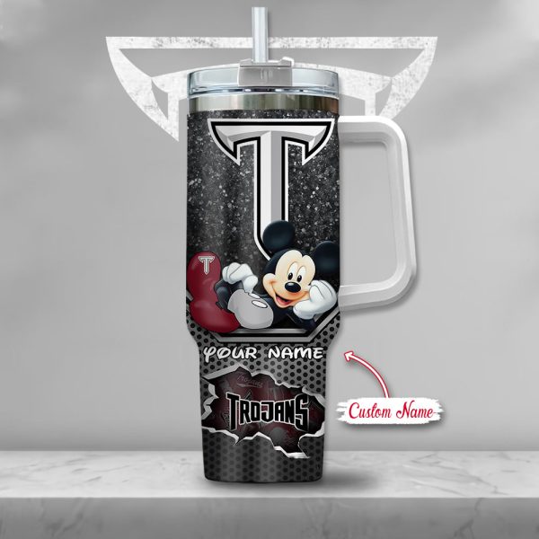 Troy Trojans NCAA Mickey Mouse Custom Stanley Quencher 30oz-40oz Stainless Steel Tumbler Hot And Cold Tumbler - Image 2