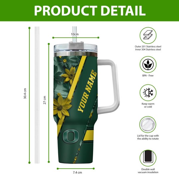 Oregon Ducks NCAA Custom Stanley Quencher 30oz-40oz Stainless Steel Tumbler Hot And Cold Tumbler - Image 2