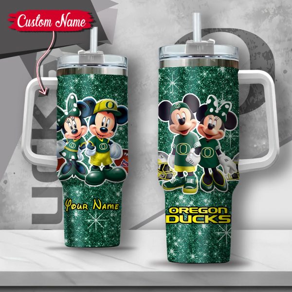 NCAA Oregon Ducks Mickey And Minnie Couple Custom Stanley Quencher 30oz-40oz Stainless Steel Tumbler Hot And Cold Tumbler
