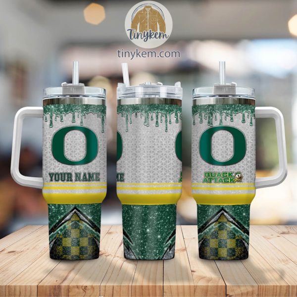 Oregon Ducks Glitter NCAA Custom Stanley Quencher 30oz-40oz Stainless Steel Tumbler Hot And Cold Tumbler - Image 2
