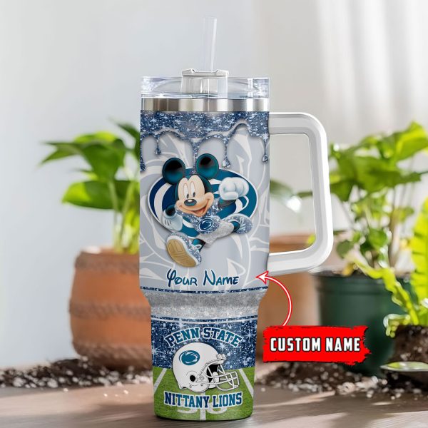Penn State Nittany Lions NCAA Mickey Mouse Glitter Custom Stanley Quencher 30oz-40oz Stainless Steel Tumbler Hot And Cold Tumbler