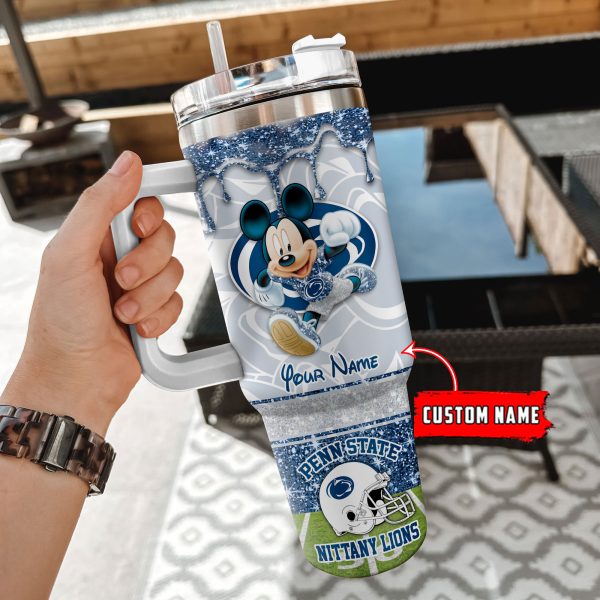 Penn State Nittany Lions NCAA Mickey Mouse Glitter Custom Stanley Quencher 30oz-40oz Stainless Steel Tumbler Hot And Cold Tumbler - Image 2