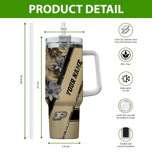 Purdue Boilermakers NCAA Custom Stanley Quencher 30oz-40oz Stainless Steel Tumbler Hot And Cold Tumbler - Image 2