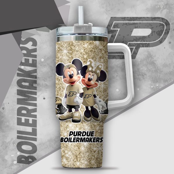 NCAA Purdue Boilermakers Mickey And Minnie Couple Custom Stanley Quencher 30oz-40oz Stainless Steel Tumbler Hot And Cold Tumbler - Image 2