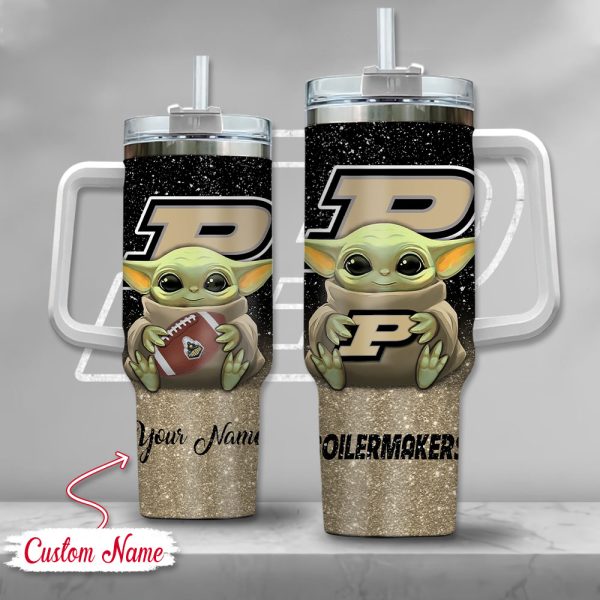 NCAA Purdue Boilermakers Baby Yoda Custom Stanley Quencher 30oz-40oz Stainless Steel Tumbler Hot And Cold Tumbler