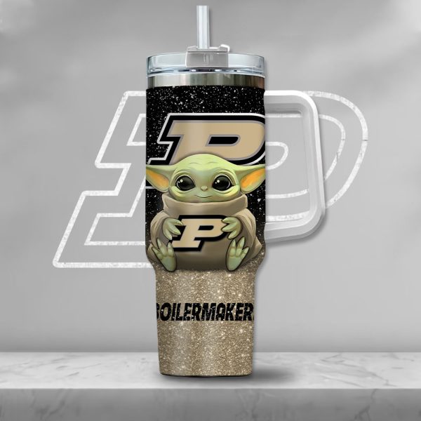 NCAA Purdue Boilermakers Baby Yoda Custom Stanley Quencher 30oz-40oz Stainless Steel Tumbler Hot And Cold Tumbler - Image 2