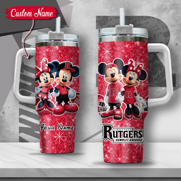 NCAA Rutgers Scarlet Knights Mickey And Minnie Couple Custom Stanley Quencher 30oz-40oz Stainless Steel Tumbler Hot And Cold Tumbler