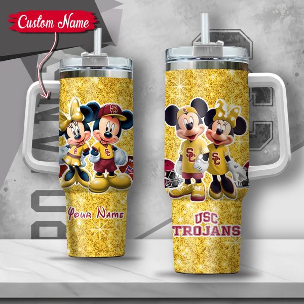 NCAA USC Trojans Mickey And Minnie Couple Custom Stanley Quencher 30oz-40oz Stainless Steel Tumbler Hot And Cold Tumbler