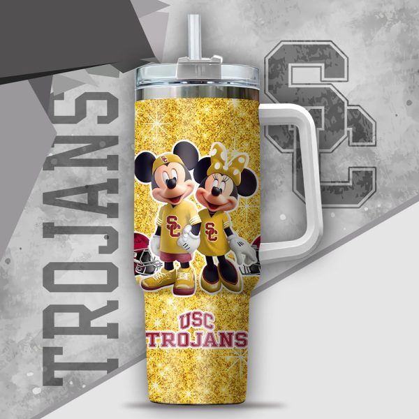 NCAA USC Trojans Mickey And Minnie Couple Custom Stanley Quencher 30oz-40oz Stainless Steel Tumbler Hot And Cold Tumbler - Image 2