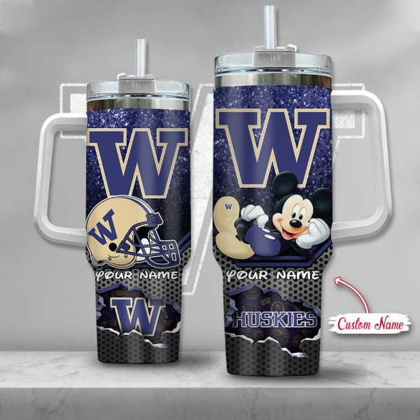 Washington Huskies NCAA Mickey Mouse Custom Stanley Quencher 30oz-40oz Stainless Steel Tumbler Hot And Cold Tumbler
