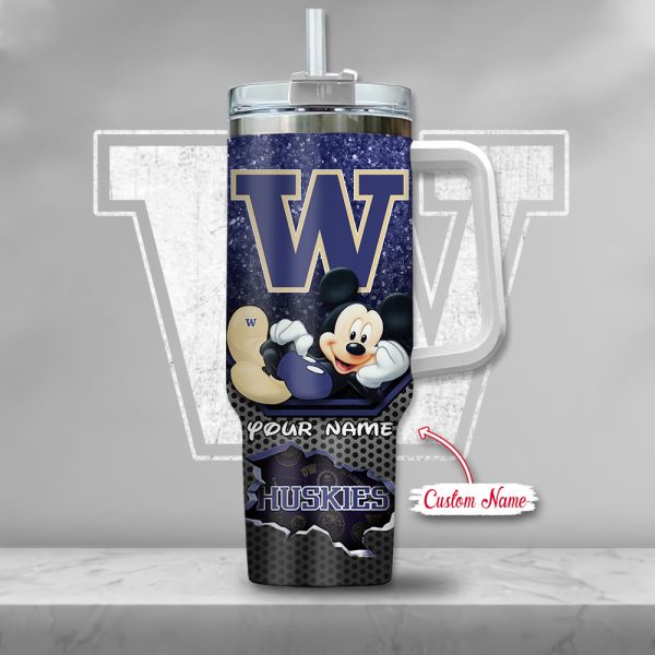 Washington Huskies NCAA Mickey Mouse Custom Stanley Quencher 30oz-40oz Stainless Steel Tumbler Hot And Cold Tumbler - Image 2