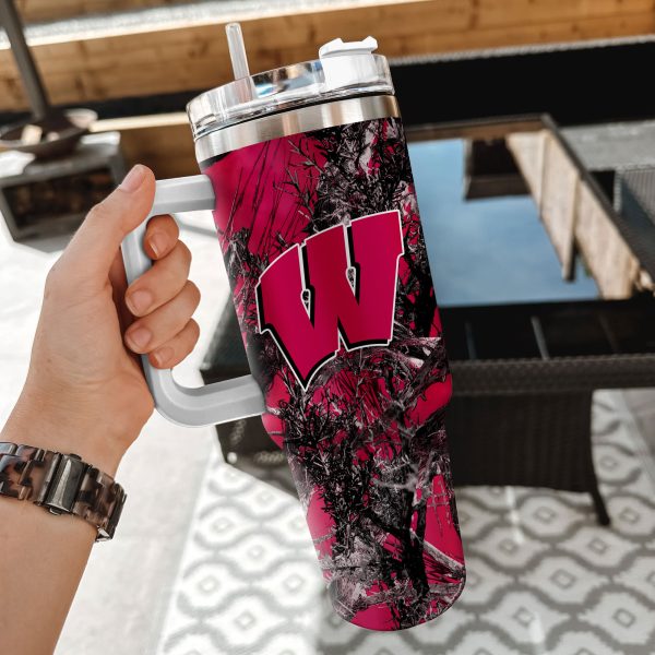 Wisconsin Badgers NCAA Hunting Custom Stanley Quencher 30oz-40oz Stainless Steel Tumbler Hot And Cold Tumbler - Image 2