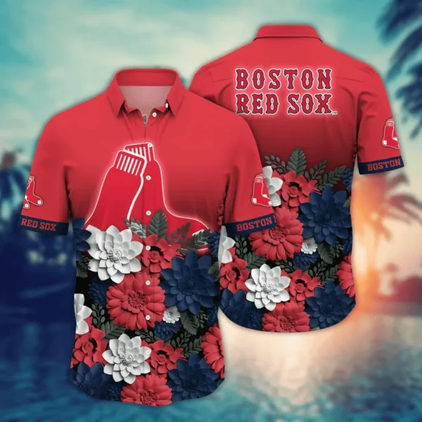 Boston Red Sox Bold Blossom Fade Aloha Hawaiian Shirt for Men And Women