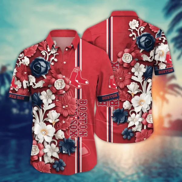 Boston Red Sox Elegant Floral Stripe Aloha Hawaiian Shirt for Men And Women