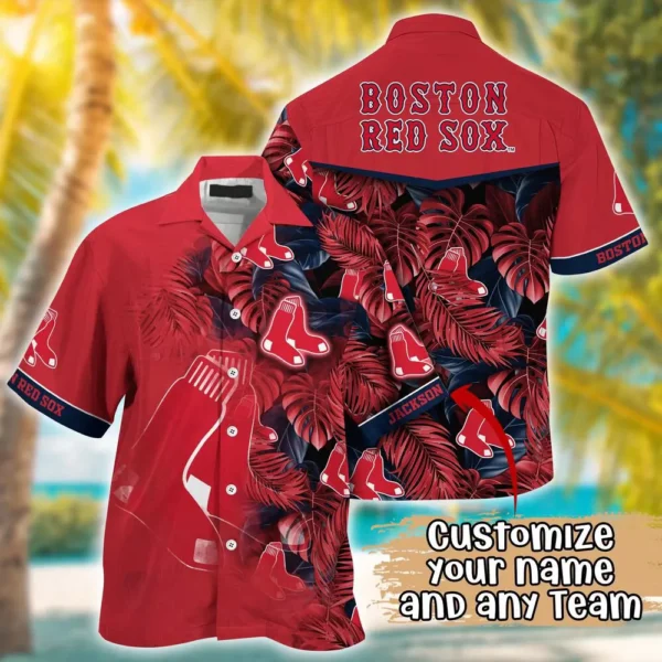 Boston Red Sox Personalized Leaf Pattern Aloha Hawaiian Shirt for Men And Women