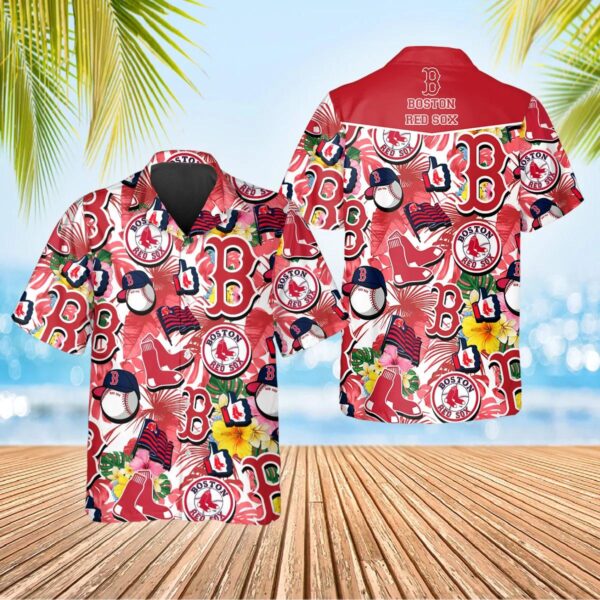 Boston Red Sox Tropical Logo Collage Aloha Hawaiian Shirt for Men And Women