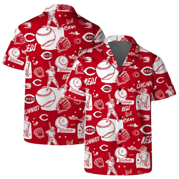 Cincinnati Reds Baseball Sketch Aloha Hawaiian Shirt for Men And Women