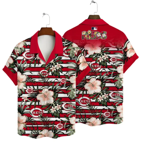 Cincinnati Reds Floral Stripes Aloha Hawaiian Shirt for Men And Women