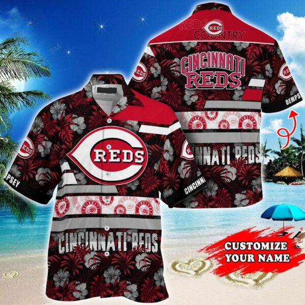 Cincinnati Reds Floral Stripes Personalized Aloha Hawaiian Shirt for Men And Women