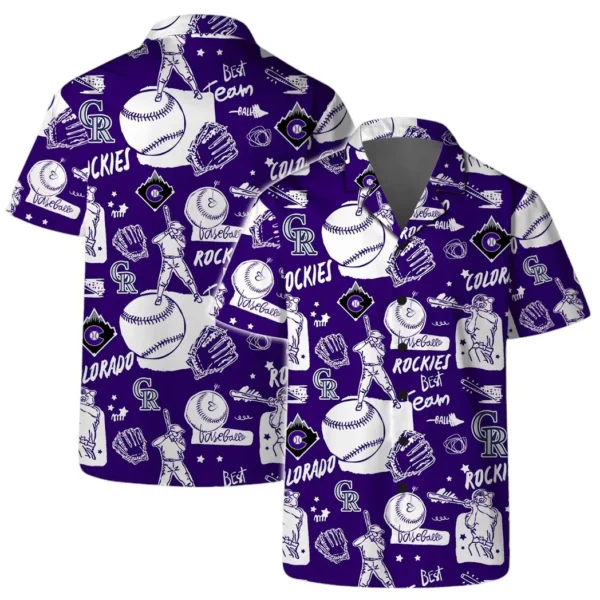 Colorado Rockies Baseball Sketch Aloha Hawaiian Shirt for Men And Women