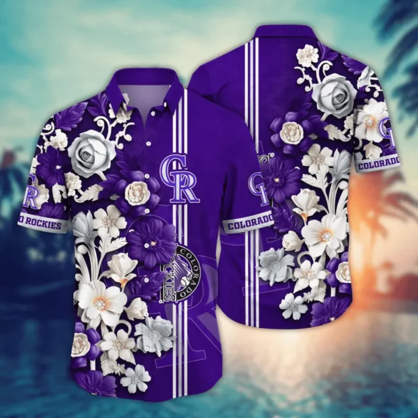 Colorado Rockies Floral Stripe Aloha Hawaiian Shirt for Men And Women