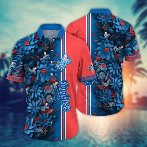 Los Angeles Dodgers Bold Stripe Floral Aloha Hawaiian Shirt for Men And Women