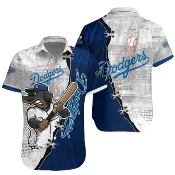 Los Angeles Dodgers Mascot Bat Swing Aloha Hawaiian Shirt for Men And Women