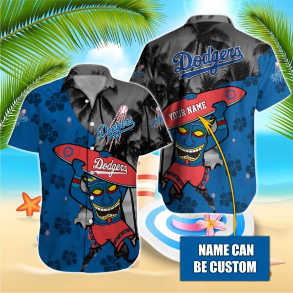 Los Angeles Dodgers Personalized Tiki Surfer Aloha Hawaiian Shirt for Men And Women