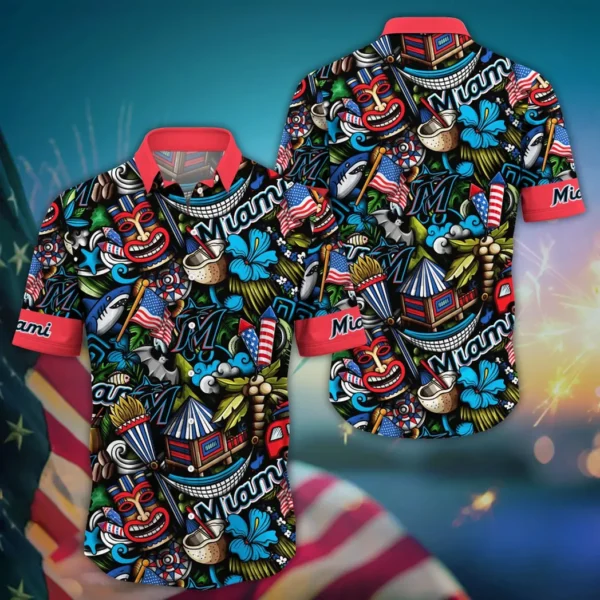 Miami Marlins Patriotic Tiki Aloha Hawaiian Shirt for Men And Women