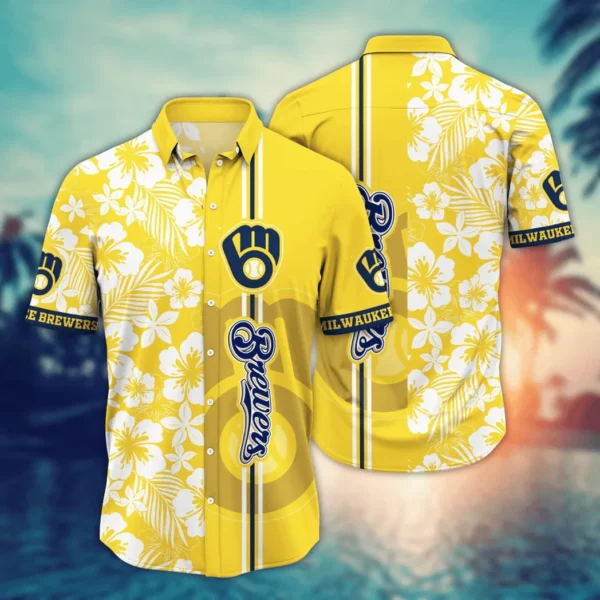 Milwaukee Brewers Hibiscus Stripe Aloha Hawaiian Shirt for Men And Women
