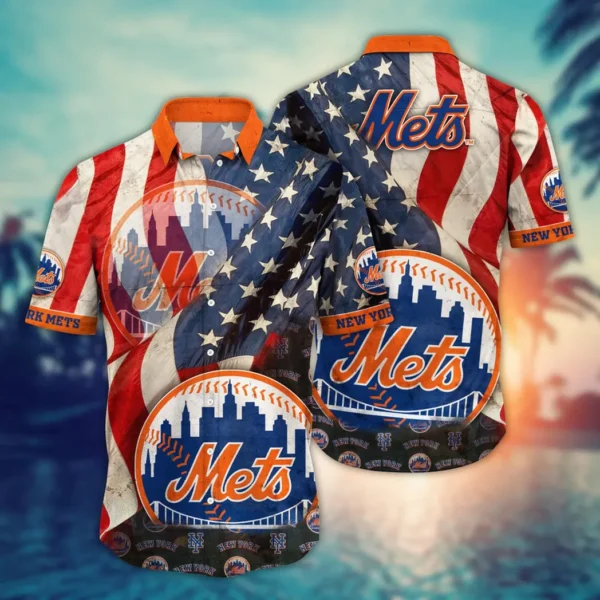 New York Mets American Flag Aloha Hawaiian Shirt for Men And Women