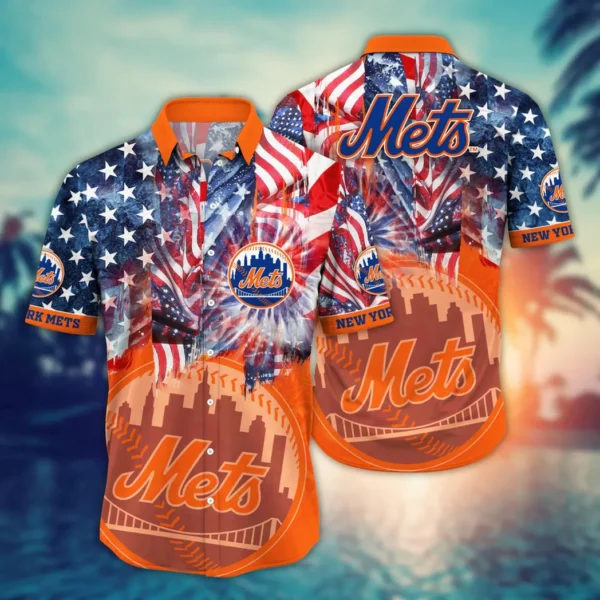 New York Mets American Flag Fireworks Aloha Hawaiian Shirt for Men And Women