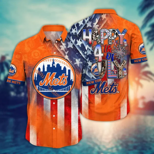 New York Mets Happy 4th Of July Aloha Hawaiian Shirt for Men And Women