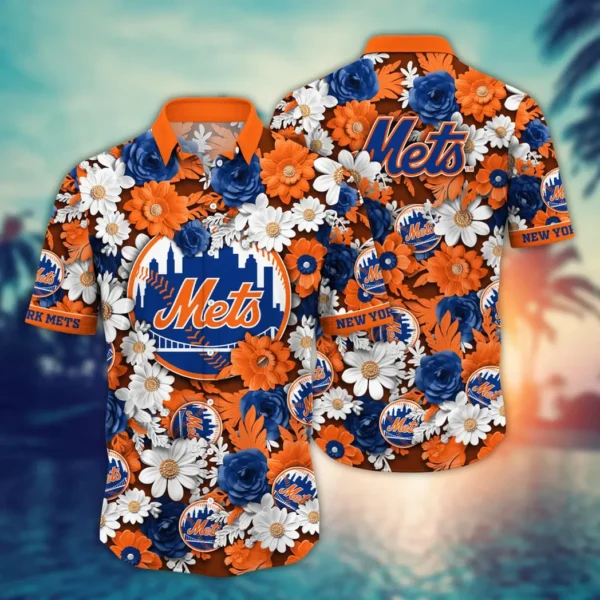 New York Mets Paper Flower Aloha Hawaiian Shirt for Men And Women