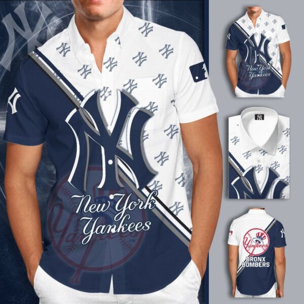 New York Yankees Diagonal Stripes Aloha Hawaiian Shirt for Men And Women