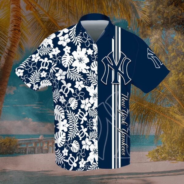 New York Yankees Floral Stripe Aloha Hawaiian Shirt for Men And Women