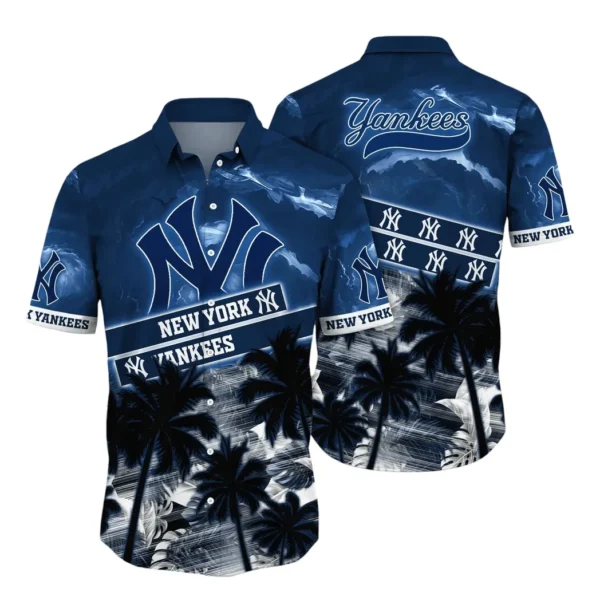 New York Yankees Thunderstorm Palms Aloha Hawaiian Shirt for Men And Women