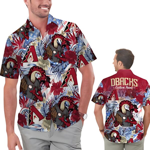 Personalized Arizona Diamondbacks Mascot Tropical Flower Aloha Hawaiian Shirt for Men And Women