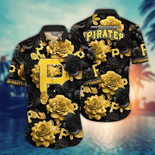 Pittsburgh Pirates BlackAnd Gold Rose Aloha Hawaiian Shirt for Men And Women