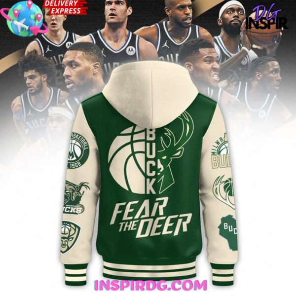 Milwaukee Bucks Fear The Deer Hooded Varsity Jacket - Image 3