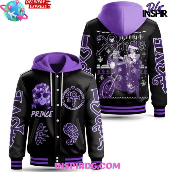 Prince Merry Xmas Special Hooded Varsity Jacket - Image 2