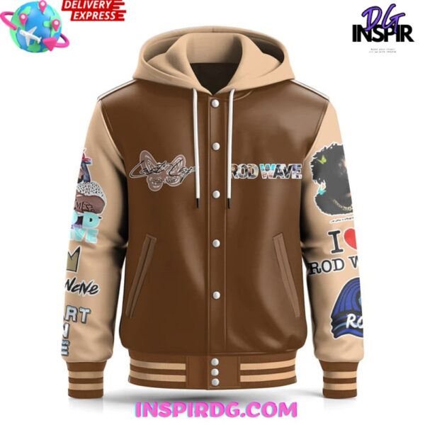 Rod Wave Last Love Brown Hooded Varsity Jacket - Image 3