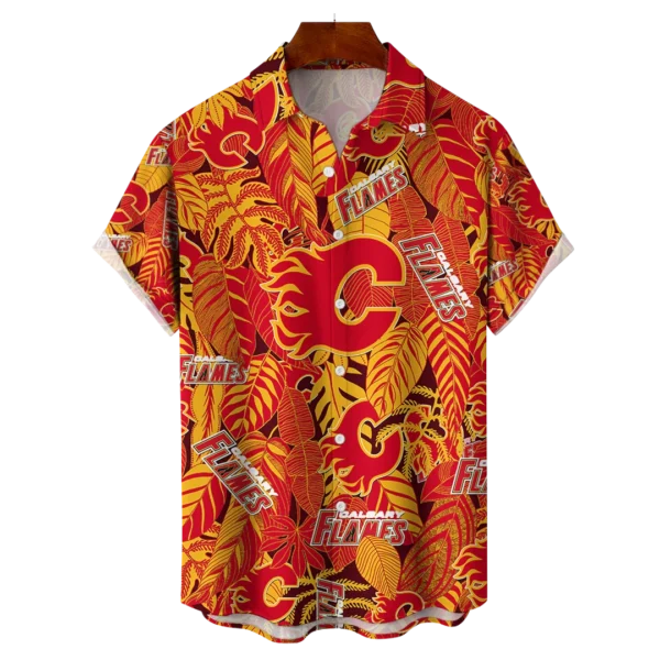 Calgary Flames NHL Hawaiian Tropical Leaves Shirt