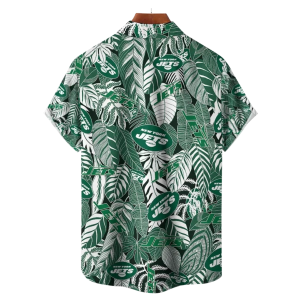 New York Jets NFL Tropical Leaves Hawaiian Shirt - Image 2