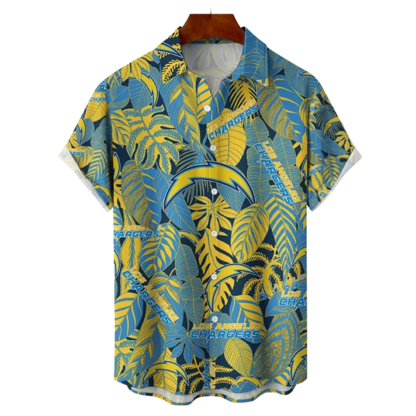 Los Angeles Chargers NFL Tropical Leaves Hawaiian Shirt