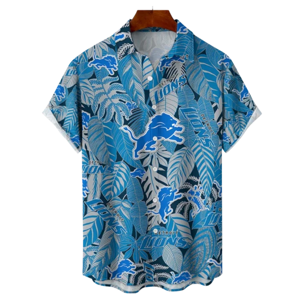 Detroit Lions NFL Tropical Leaves Hawaiian Shirt